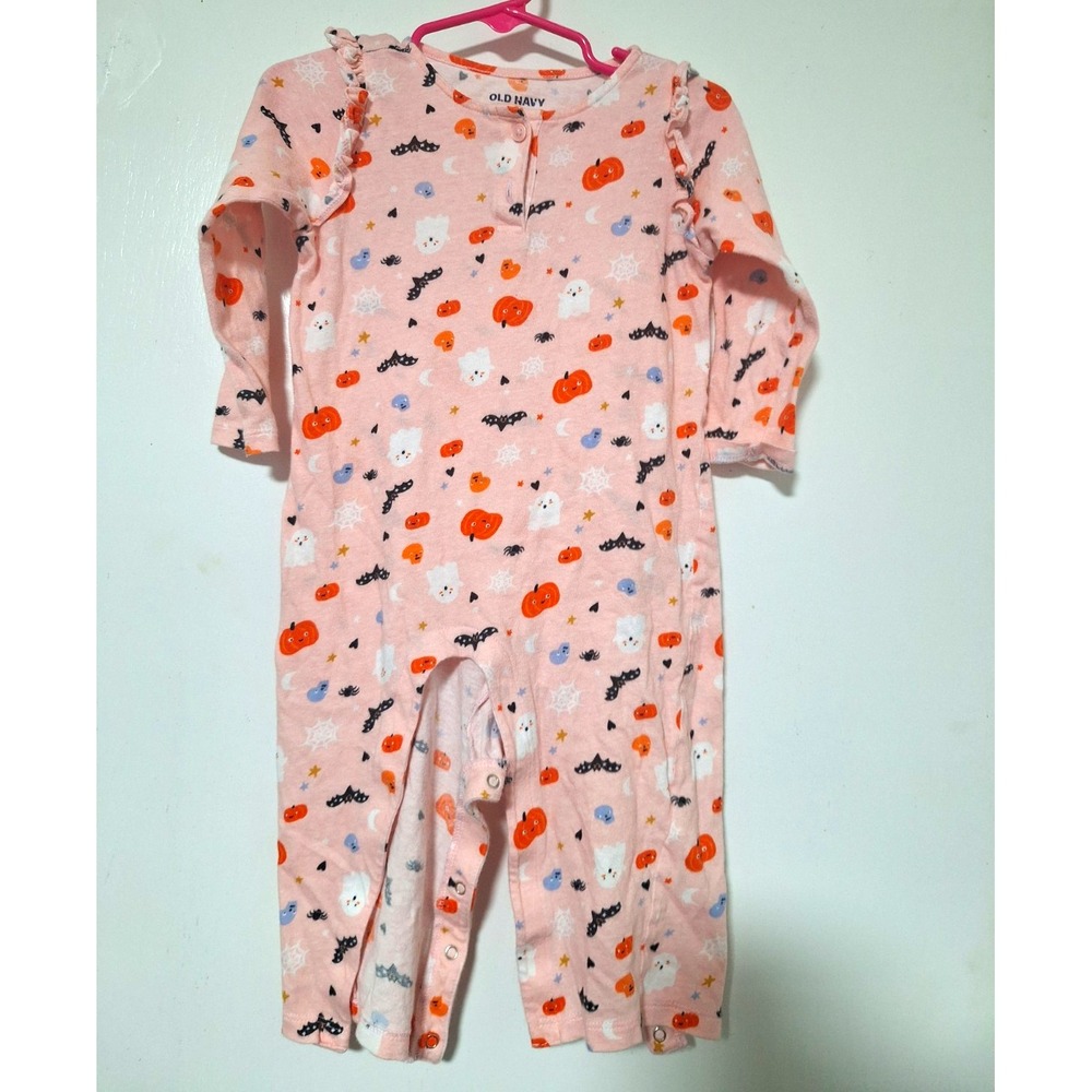 Old Navy Pink Halloween Ghost Pumpkin One-Piece Long Sleeve Snap 18-24M